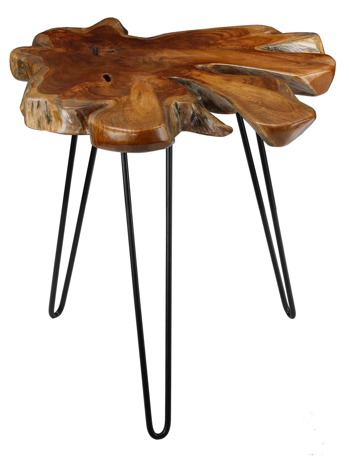 Bare Decor Evan Accent End Table with Natural Live Edge Solid Teak Root Top