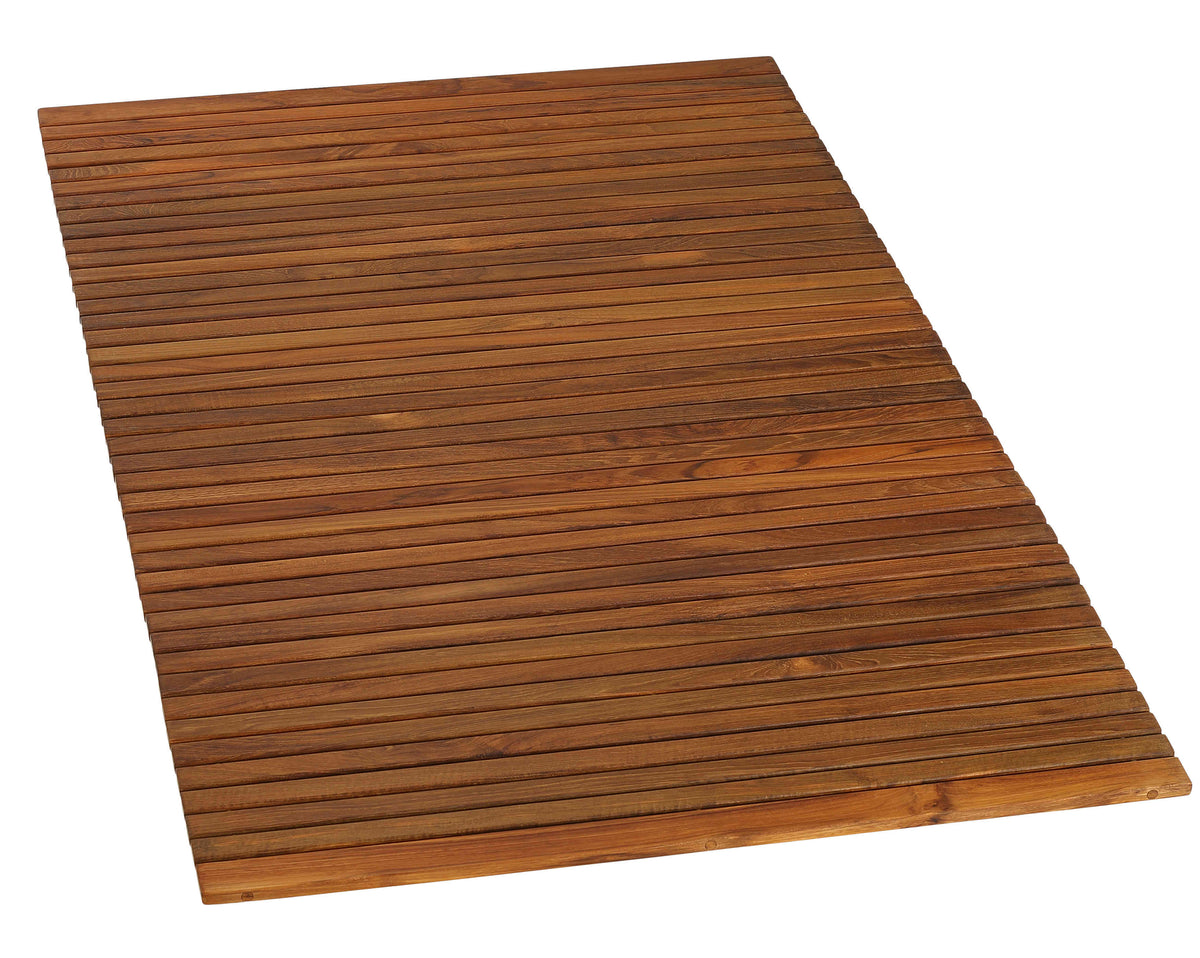Bare Decor Oskar String Spa Shower Mat/Rug in Solid Teak Wood Oiled Finish, X-Large: 3&#39; x 5&#39;