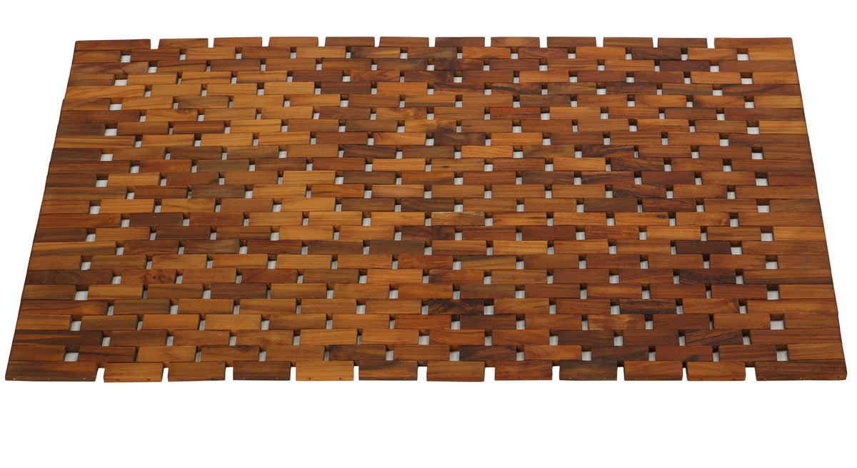 Bare Decor Kuki Spa Mosaic Shower Mat in Solid Teak Wood Oiled Finish, 30x20