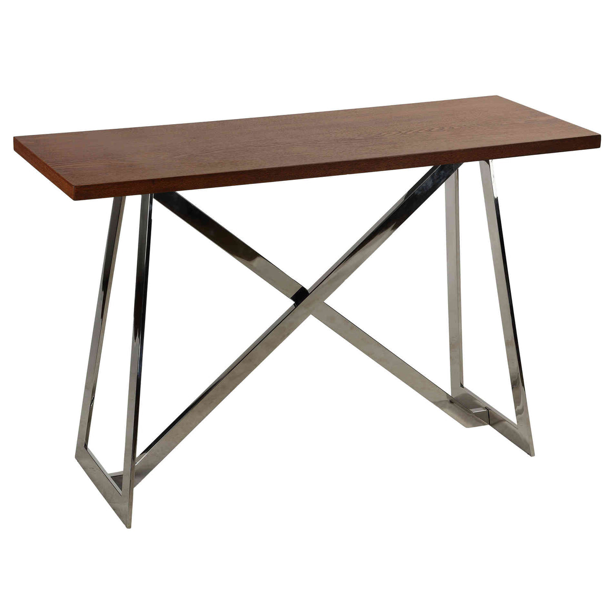 Cortesi Home Amadeus Console Table, Wood Top and Stainless Steel Base, 47&quot;
