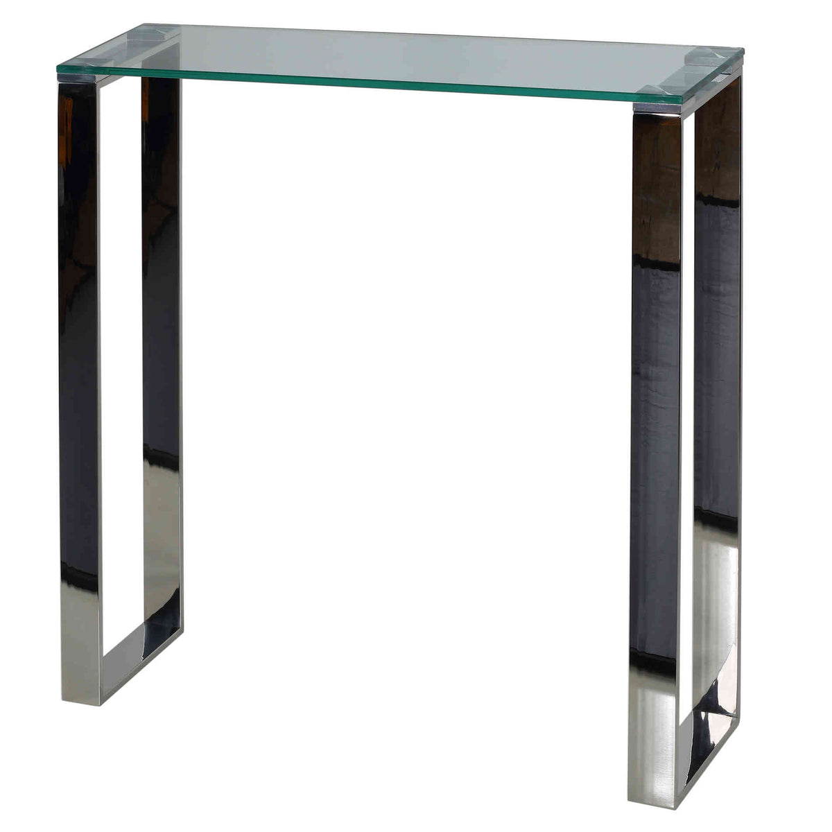 Cortesi Home Forli Small Entry Way Console Table Contemporary Glass and Stainless Steel Finish, 28&quot; Wide