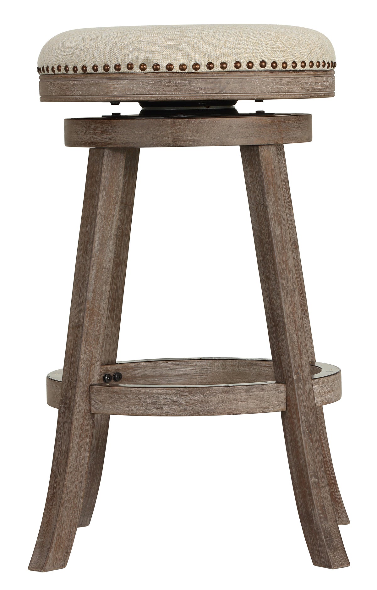 Cortesi Home Piper Backless Swivel Bar Stool in Solid Wood and Beige Fabric, 30&quot; H