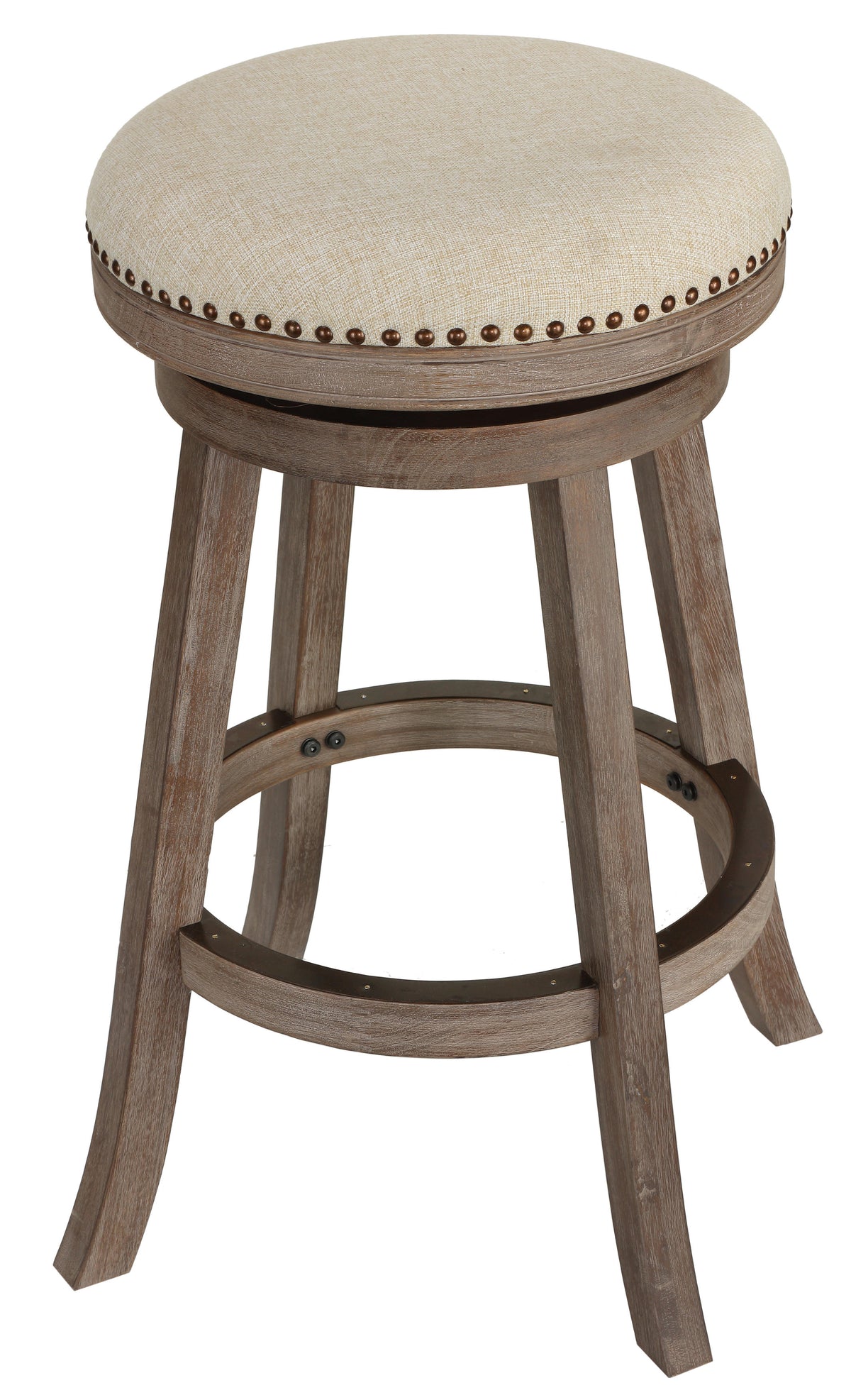 Cortesi Home Piper Backless Swivel Bar Stool in Solid Wood and Beige Fabric, 30&quot; H