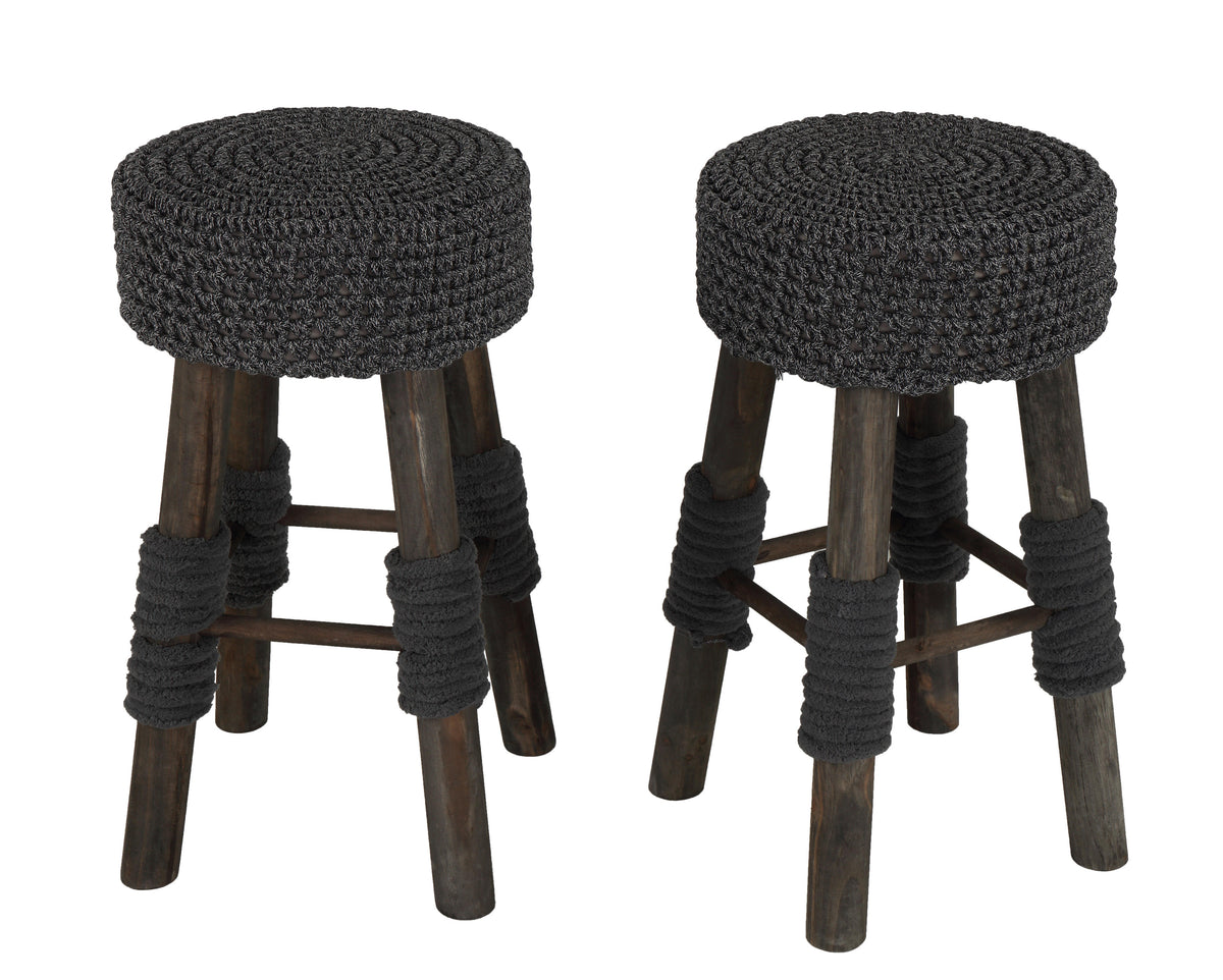 Cortesi Home Covell Round Backless Counter Stool with Removable Fabric Seat Cover, Set of 2
