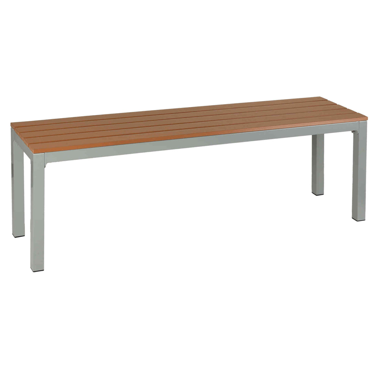 Avery Large Aluminum Outdoor Bench in Poly Resin, Silver/Teak