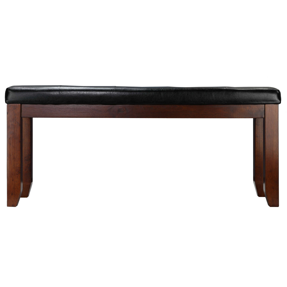 Cortesi Home Mandi Dining Bench, Solid Wood &amp; Tufted Black Faux Leather