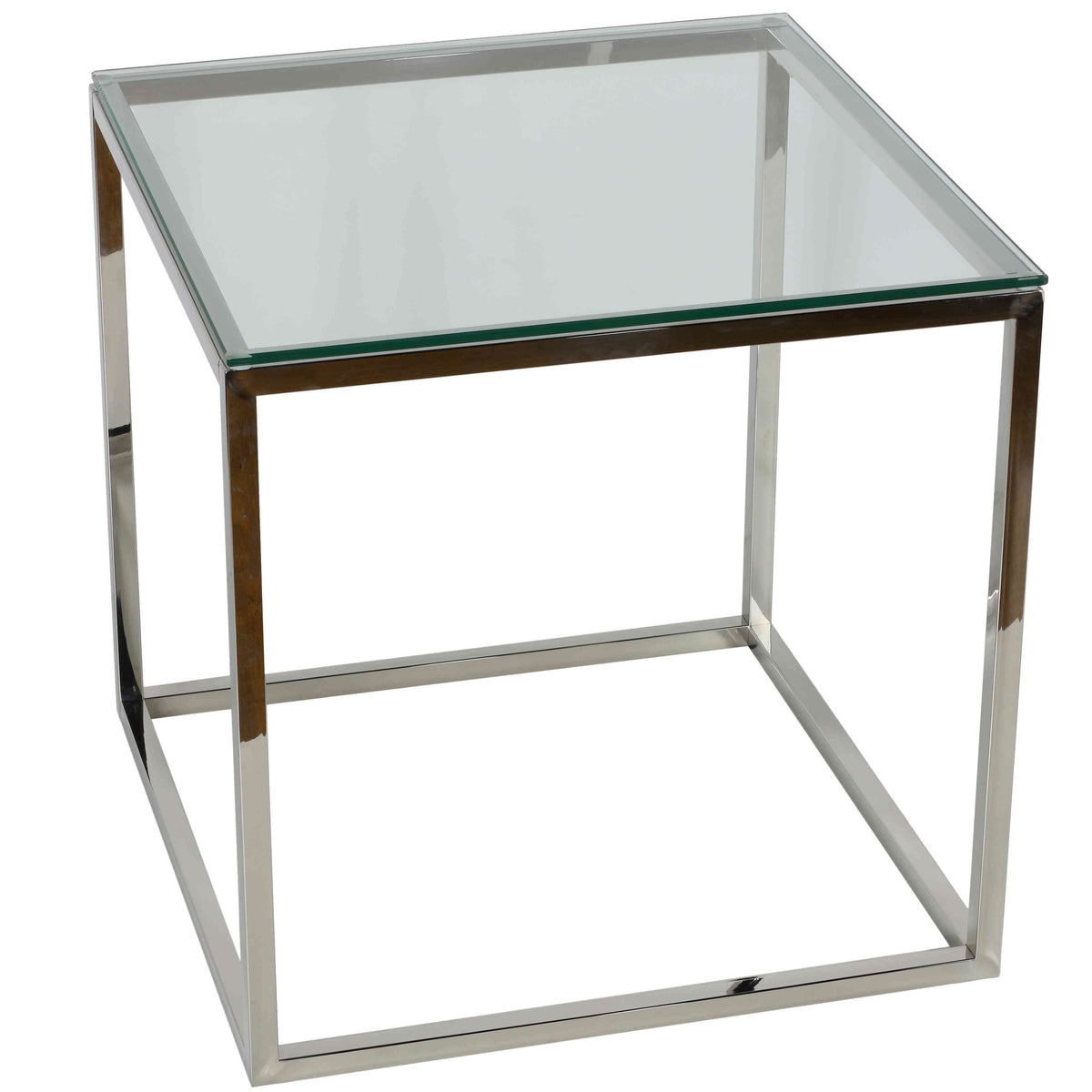 Cortesi Home Kent End Table, Stainless Steel with Glass Top, Square 22&quot;