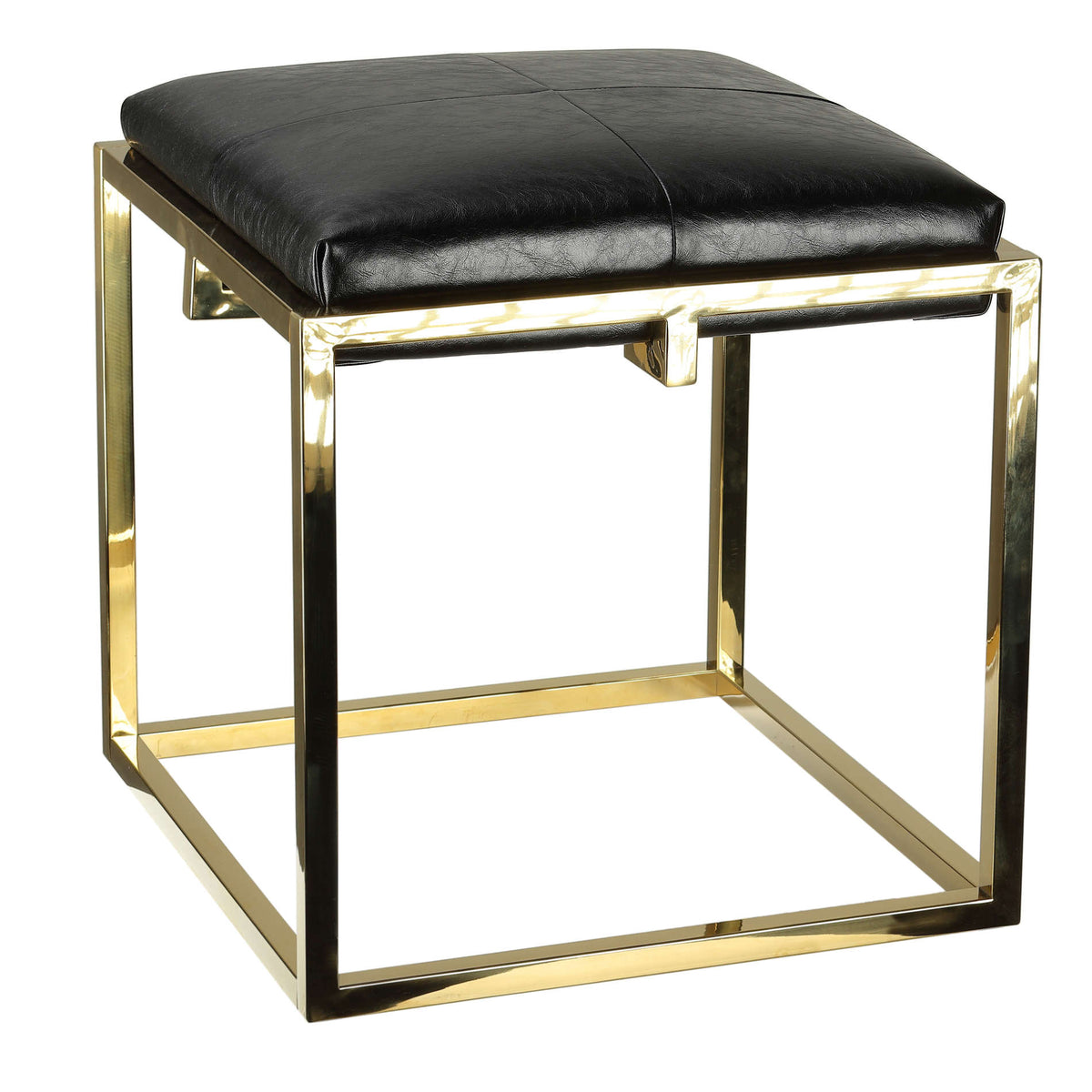 Cortesi Home Hygge Gold Contemporary Metal Ottoman with a Black Cushion 18x18x18