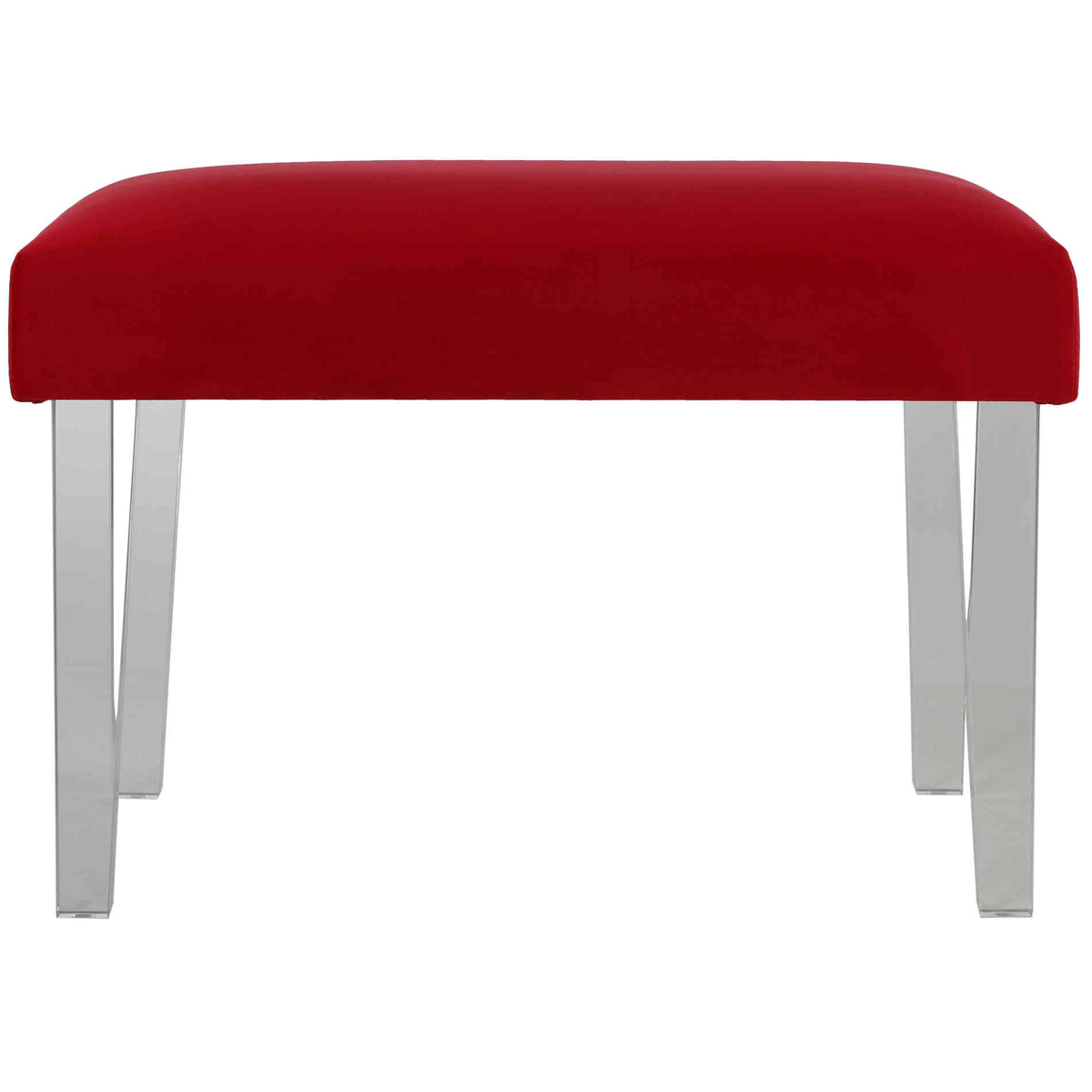 Cortesi Home Whitecrest Bench Ottoman with Clear Acrylic Legs 24&quot; Wide, Red Velvet