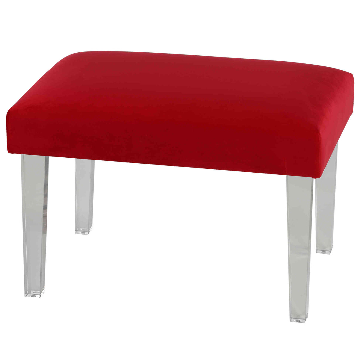 Cortesi Home Whitecrest Bench Ottoman with Clear Acrylic Legs 24&quot; Wide, Red Velvet