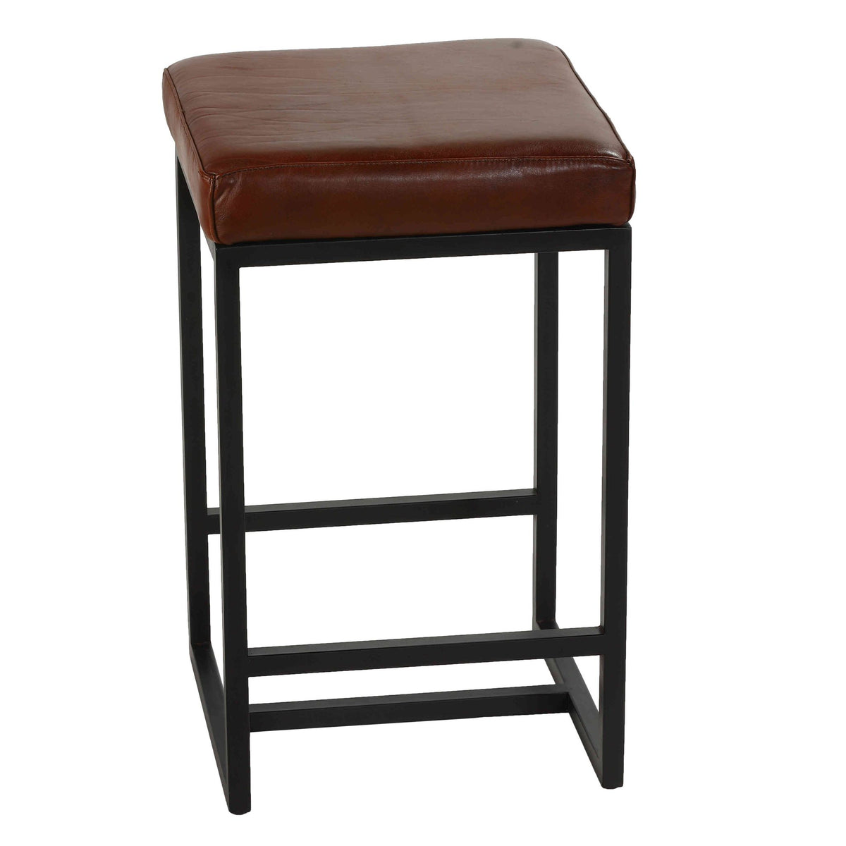 Bare Decor Cognac Backless Counter Stool in Genuine 100% Leather, Brown