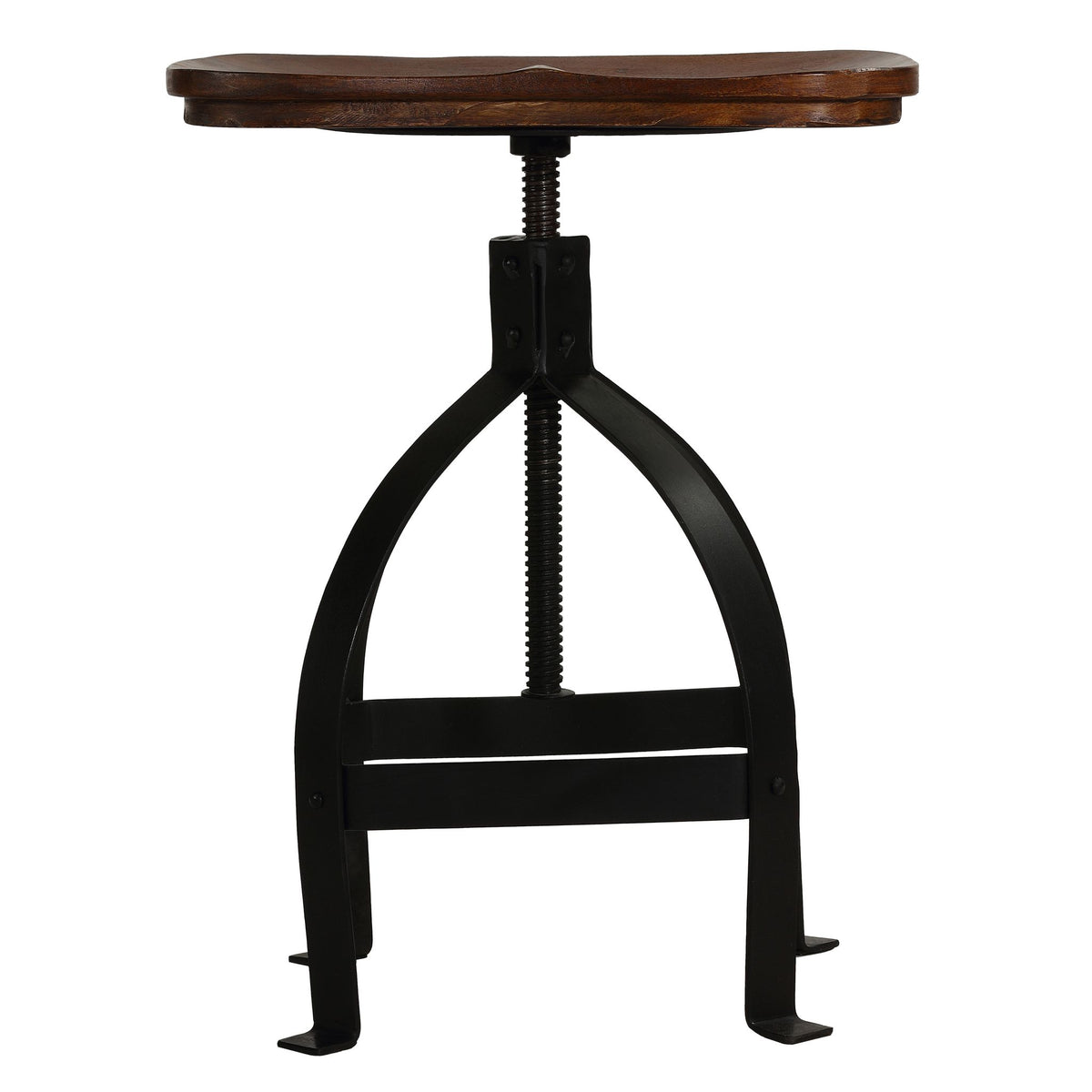 Bare Decor Keg Counter Swivel Stool in Solid Wood and Black Metal, Adjustable Height