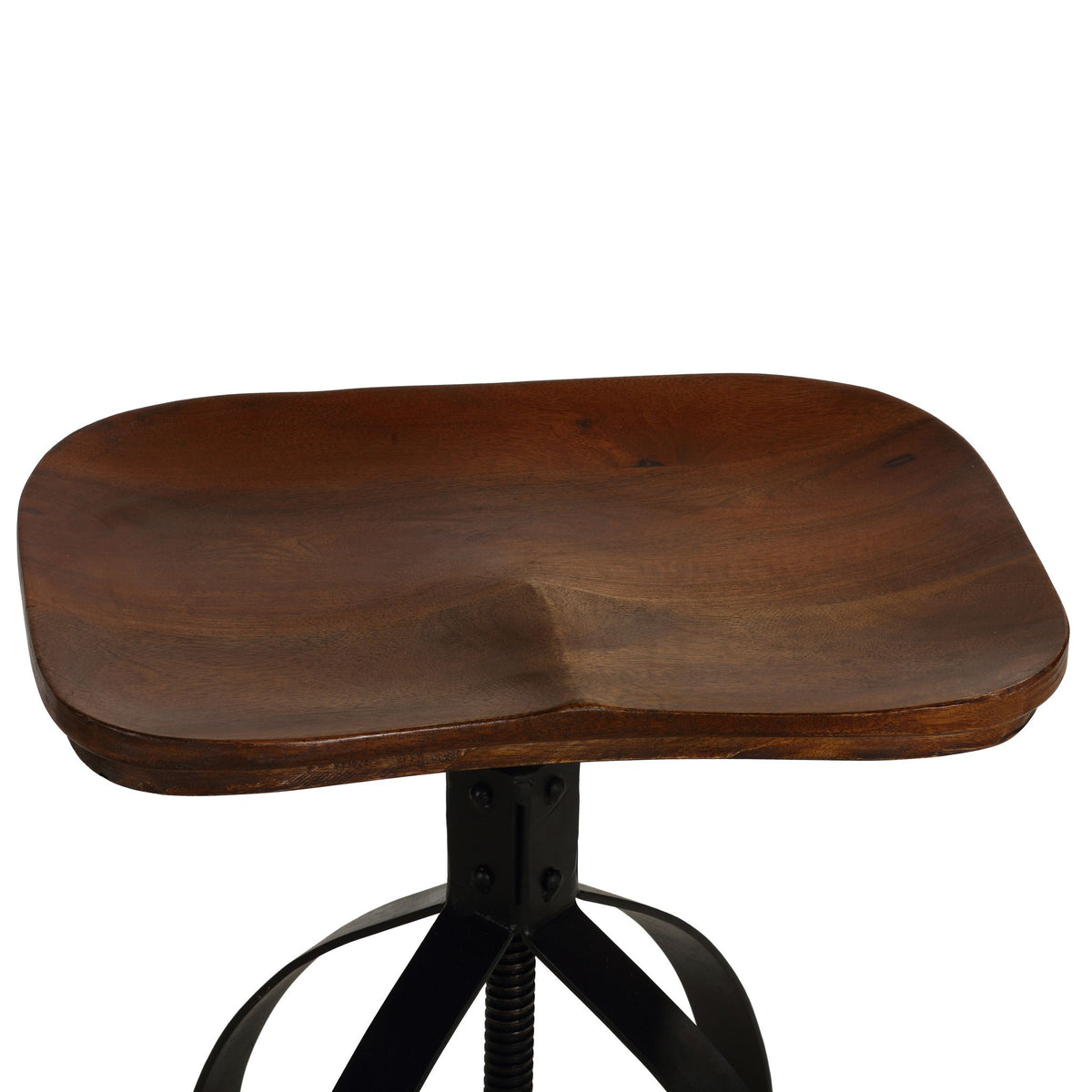 Bare Decor Keg Counter Swivel Stool in Solid Wood and Black Metal, Adjustable Height