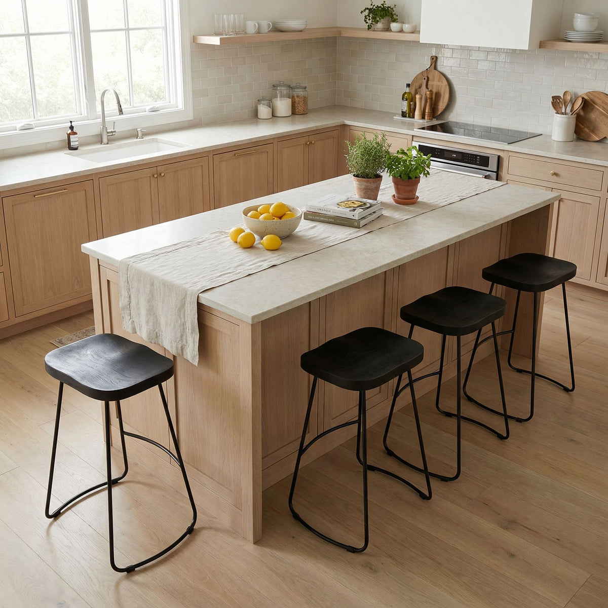 Bare Decor Benjamin Solid Wood Counter Height Stools in Black, Set of 2