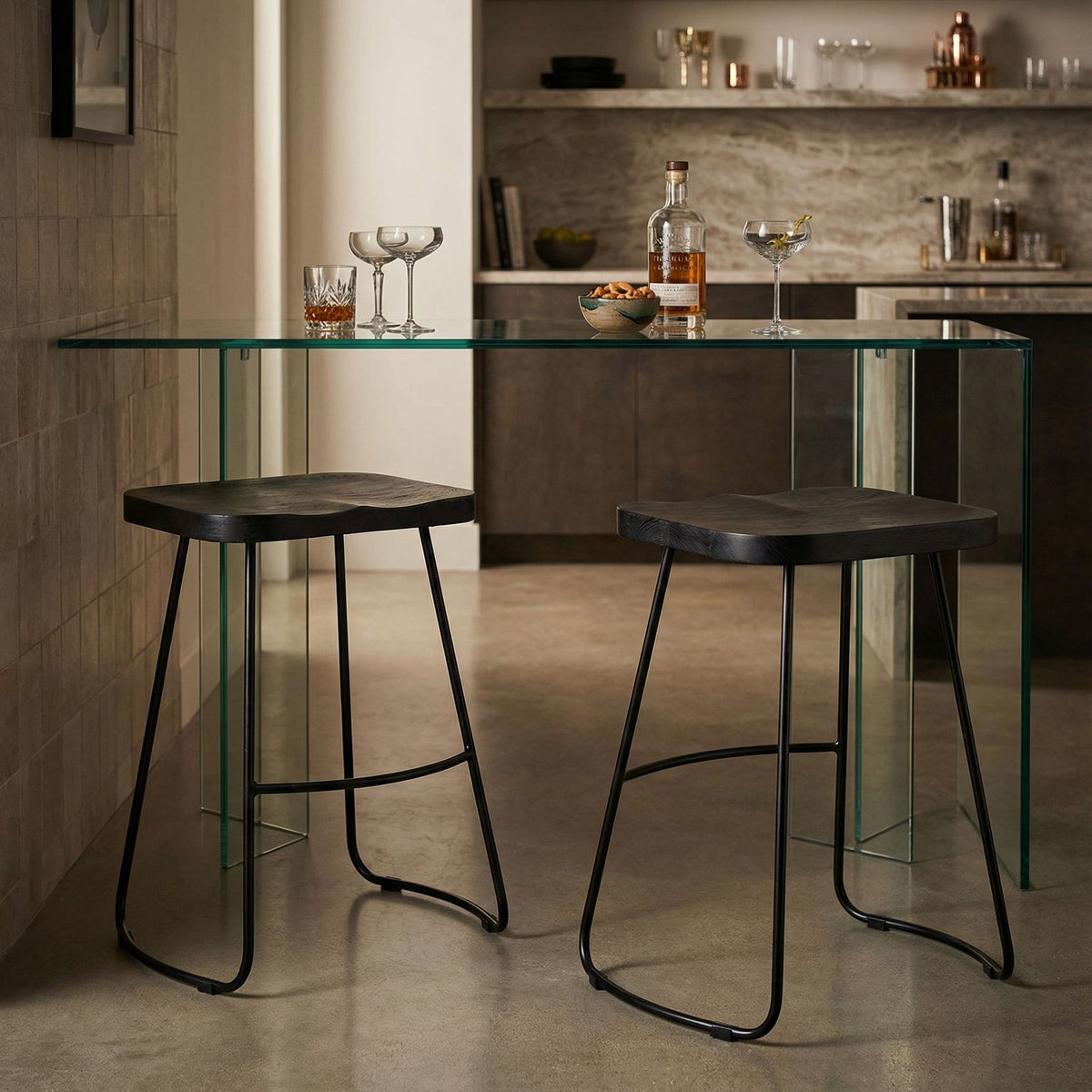 Bare Decor Benjamin Solid Wood Counter Height Stools in Black, Set of 2