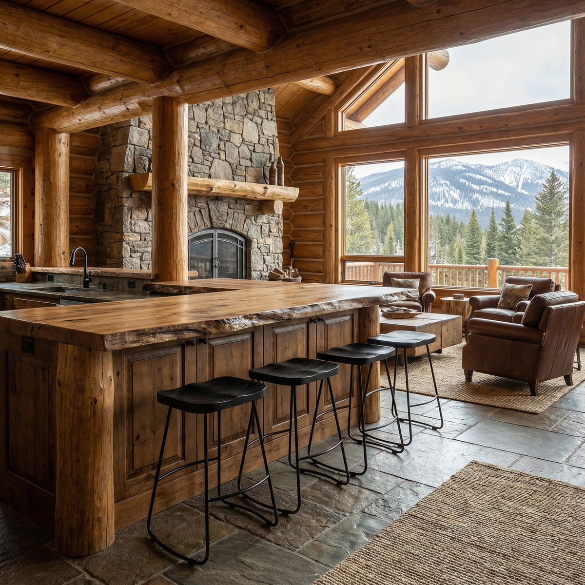 Bare Decor Benjamin Solid Wood Counter Height Stools in Black, Set of 2