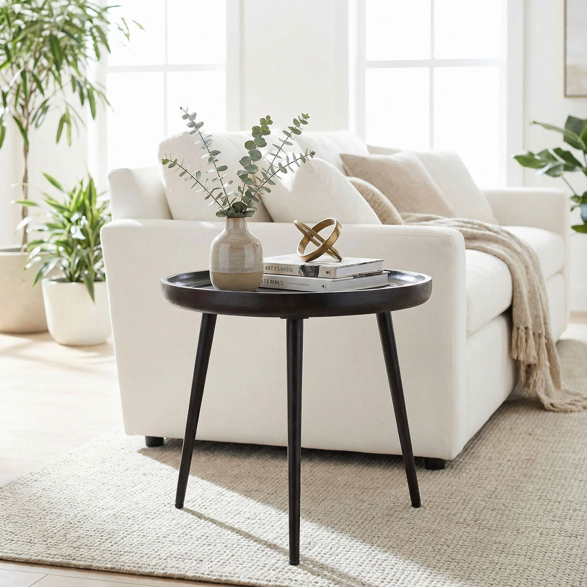 Bare Decor Manitoba Side Table in Solid Mango Wood, Round 20 in