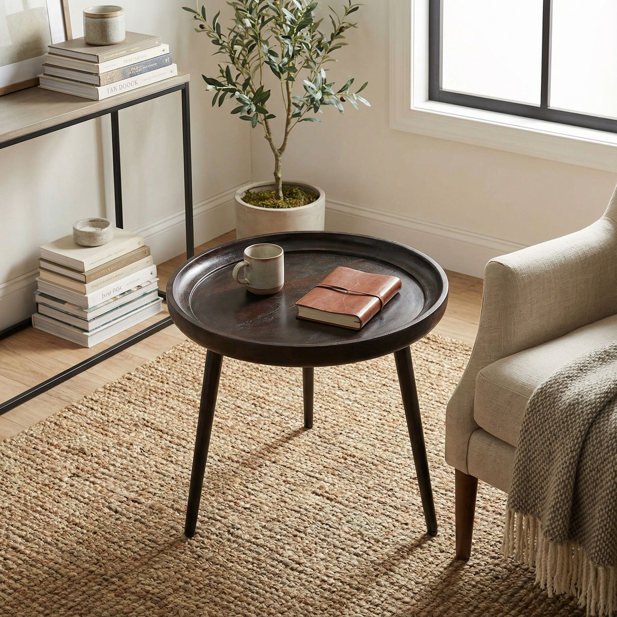 Bare Decor Manitoba Side Table in Solid Mango Wood, Round 20 in