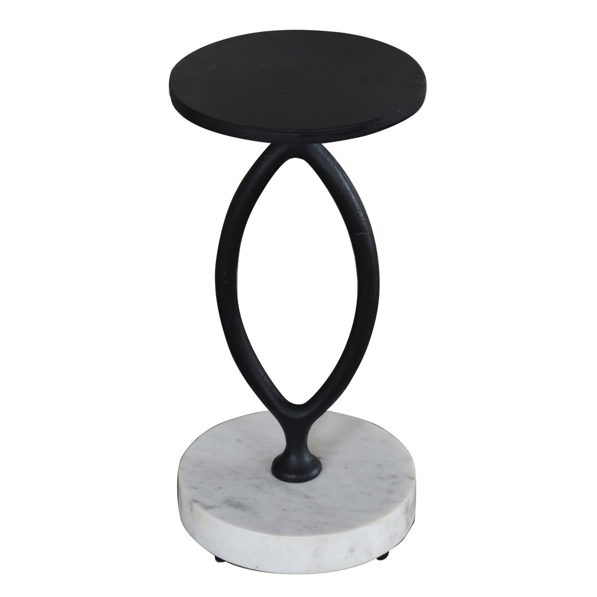 Bare Decor Aztec Table in Black Metal with White Marble Stone Base