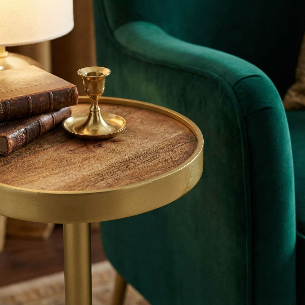 Bare Decor Maya Small Round Accent Table in Solid Metal and Wood, 8x8x25