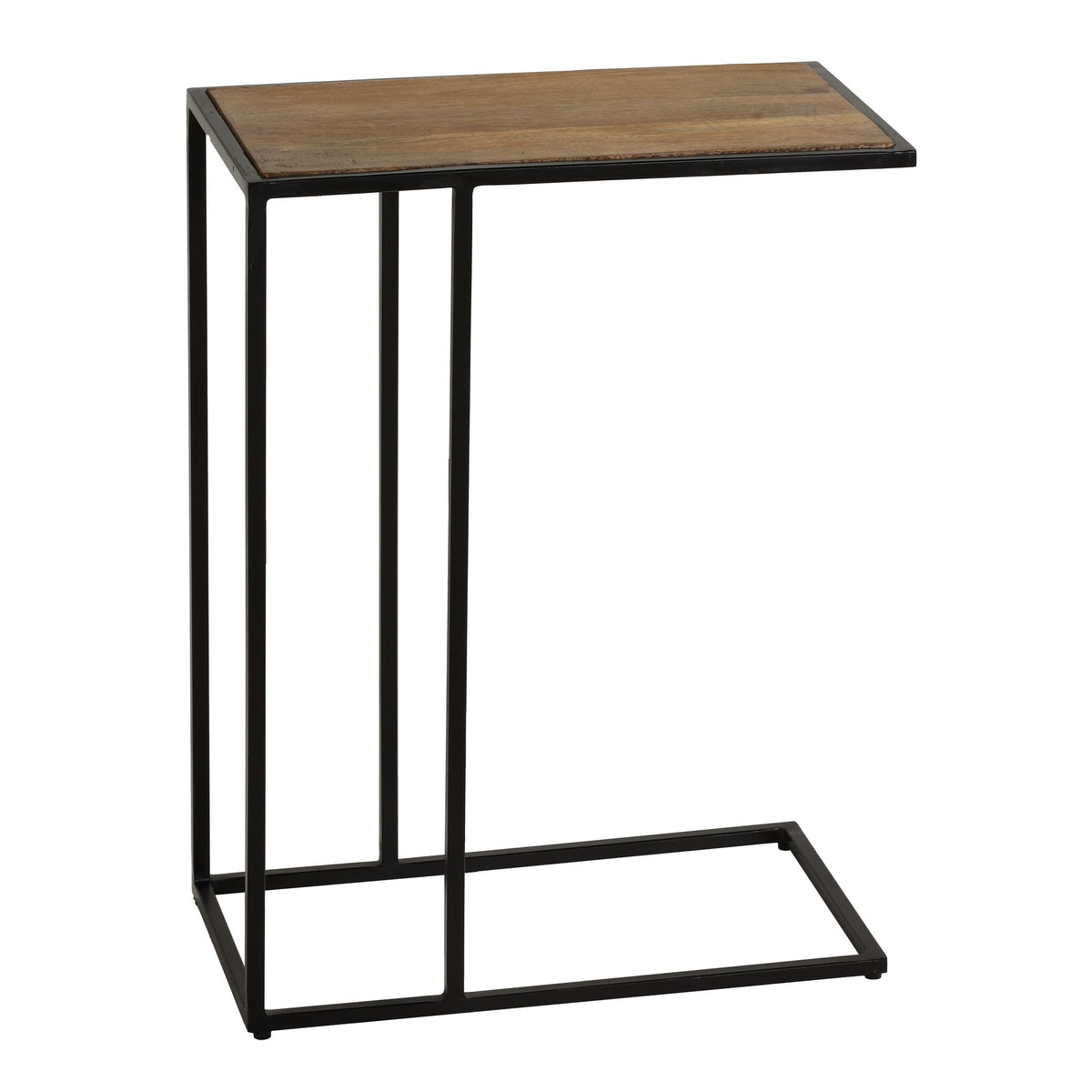 Bare Decor Toronto Accent C-Table in Black Metal and Wooden Top, 18x10