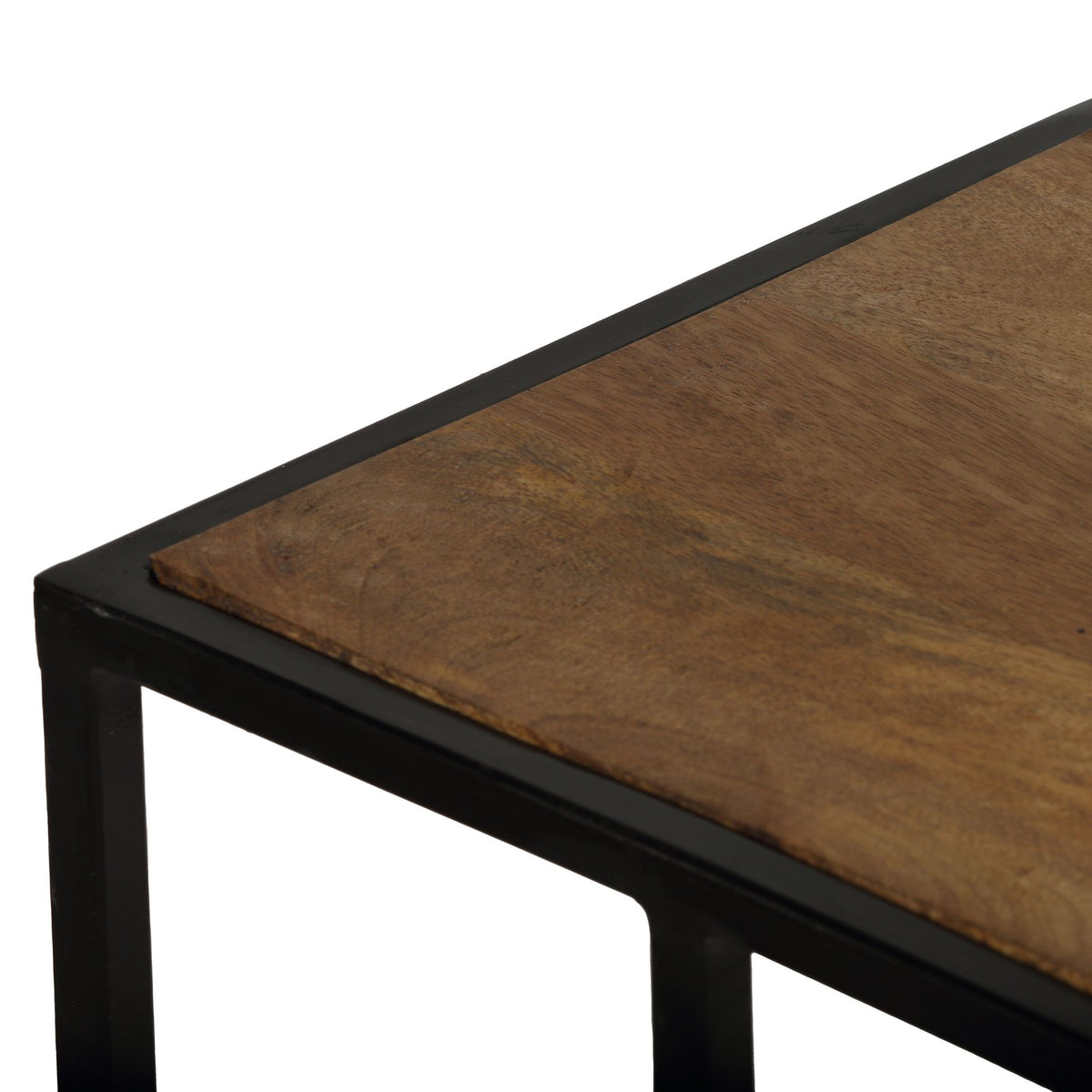 Bare Decor Toronto Accent C-Table in Black Metal and Wooden Top, 18x10