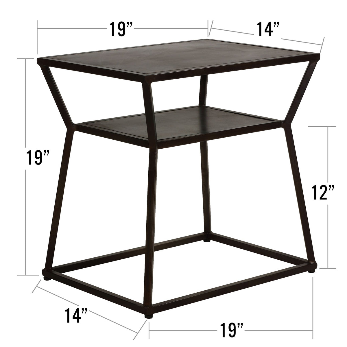 Bare Decor Duplex Accent Table Metal, Distressed Brown Finish, 14x19x19