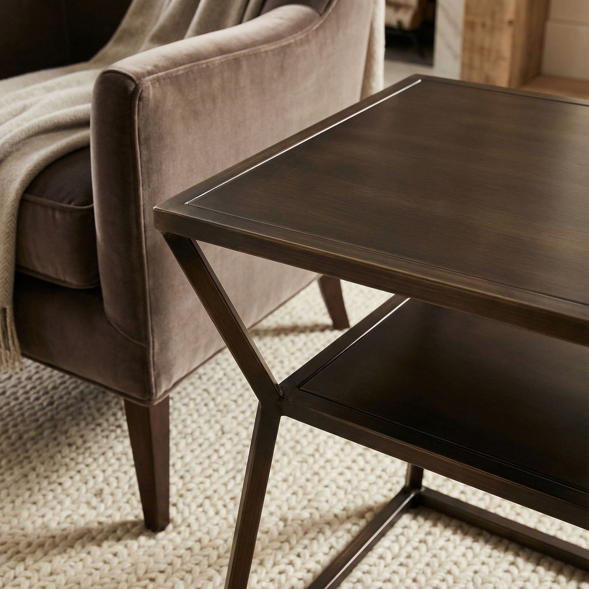 Bare Decor Duplex Accent Table Metal, Distressed Brown Finish, 14x19x19