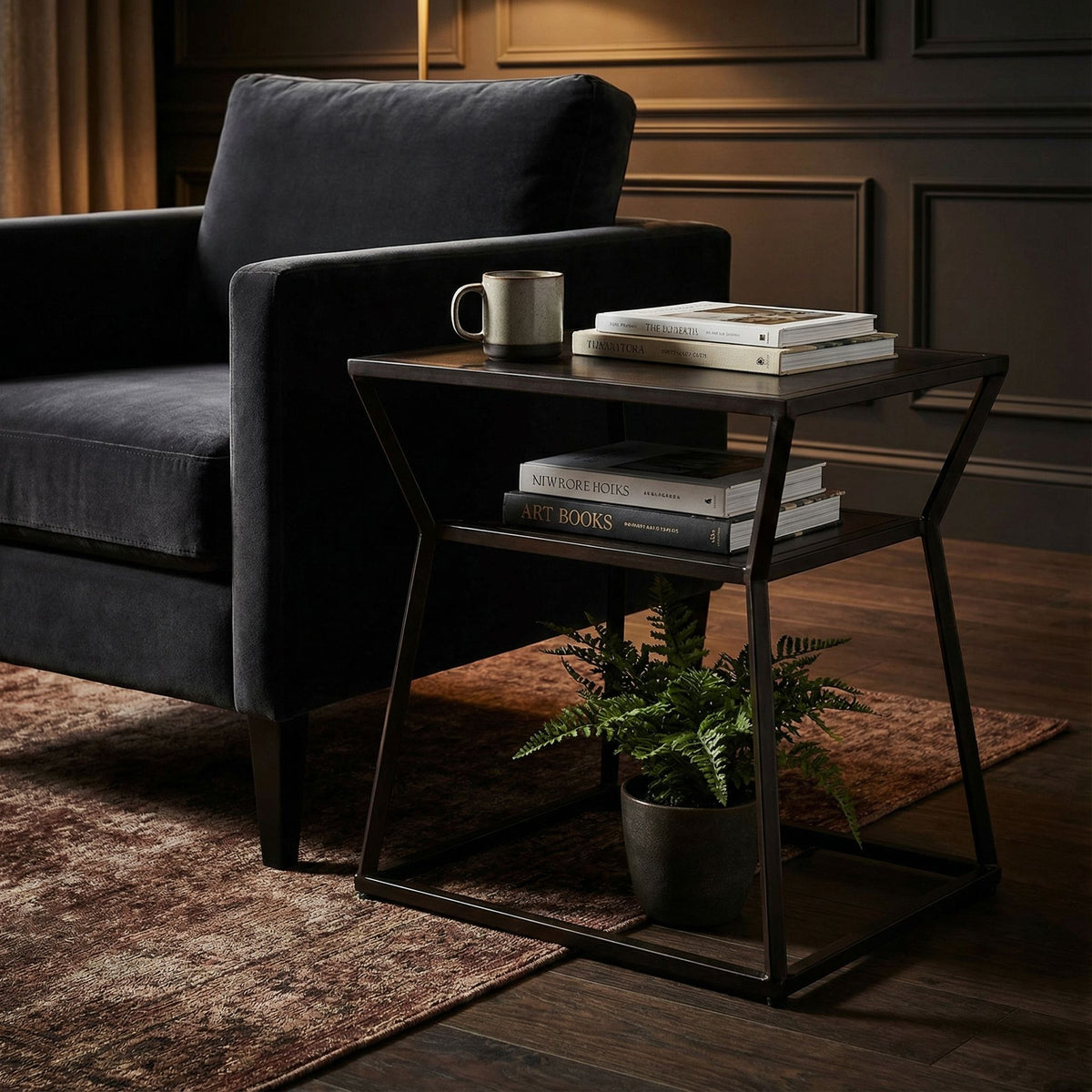 Bare Decor Duplex Accent Table Metal, Distressed Brown Finish, 14x19x19