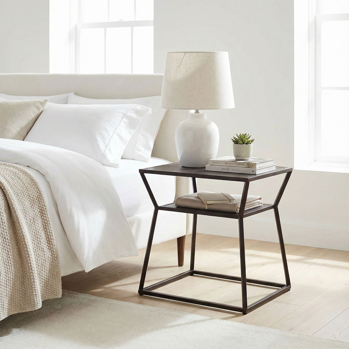 Bare Decor Duplex Accent Table Metal, Distressed Brown Finish, 14x19x19