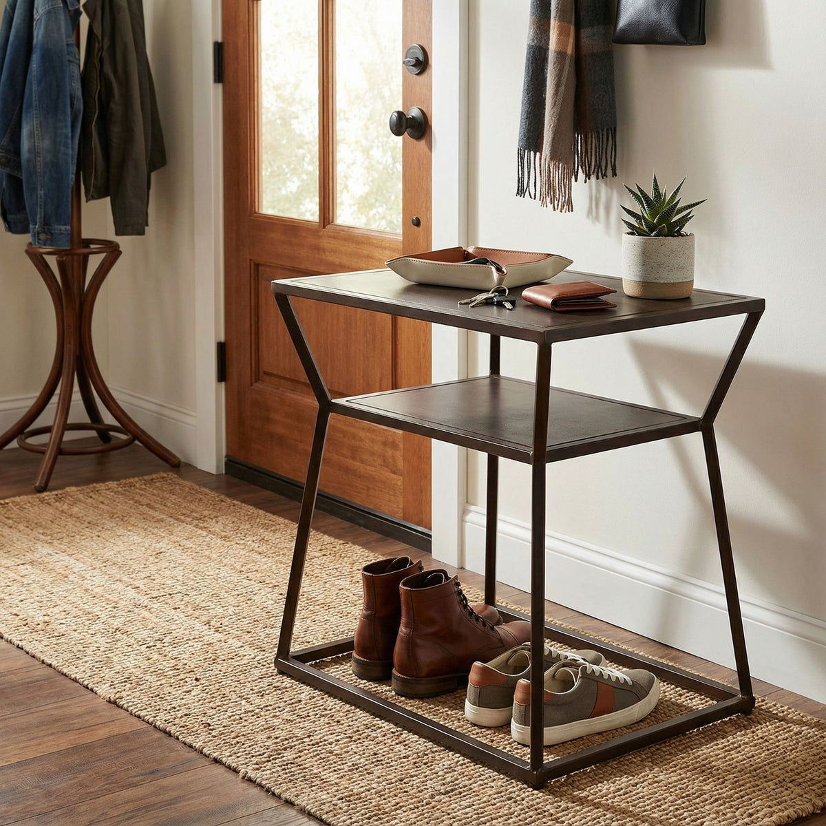 Bare Decor Duplex Accent Table Metal, Distressed Brown Finish, 14x19x19