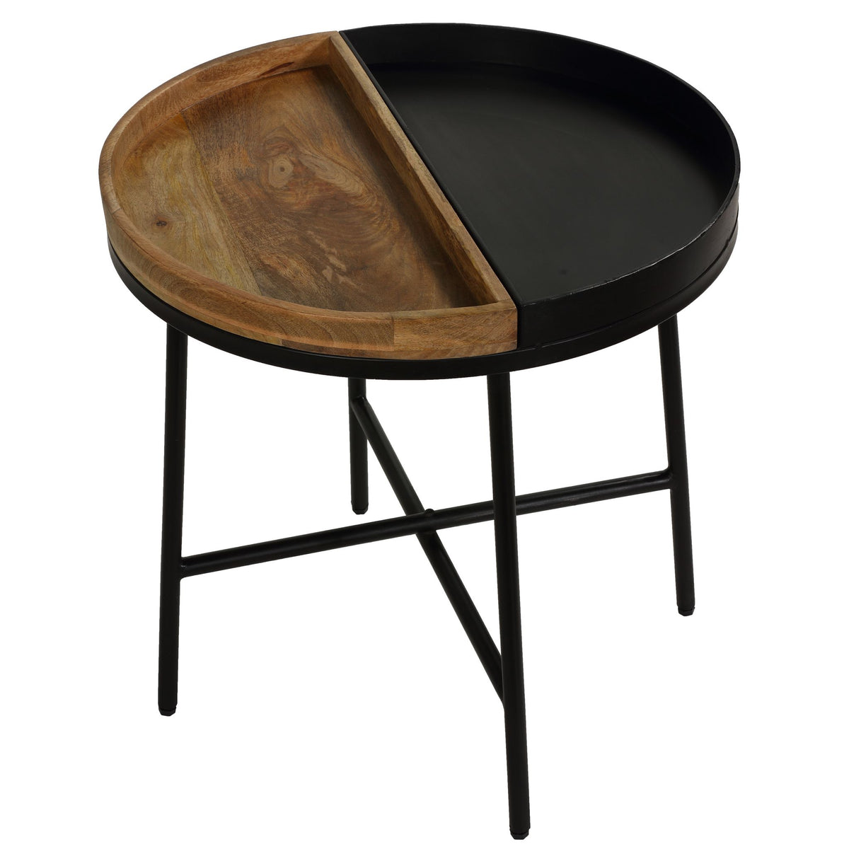 Bare Decor Dalma Accent Table with Half Wood Top and Half Metal, Round 22&quot;