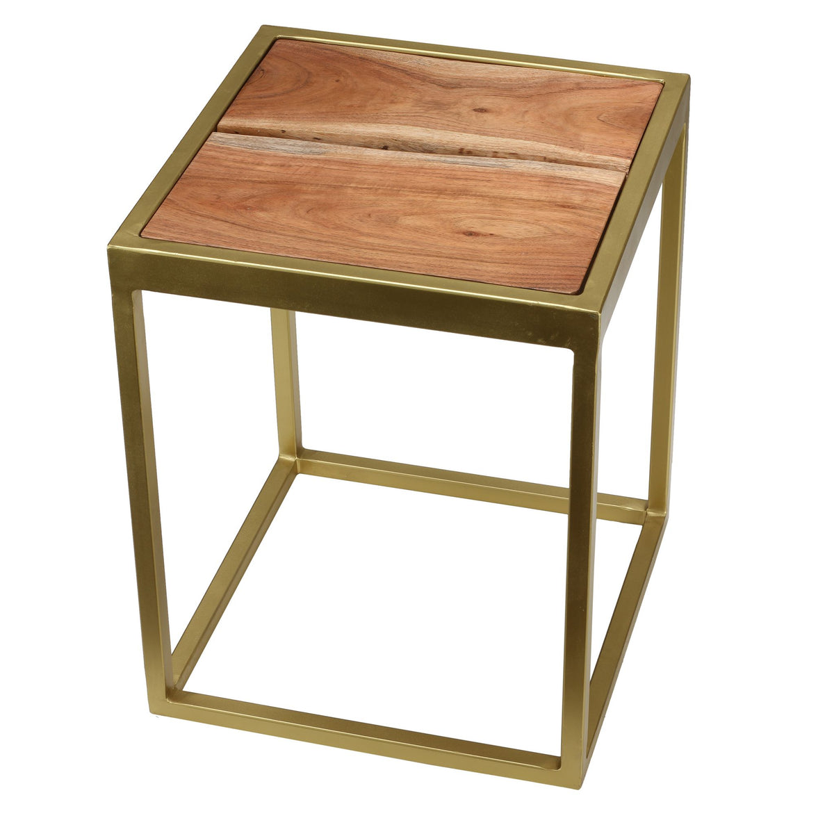 Bare Decor Dixie Brushed Gold and Solid Wood End Table