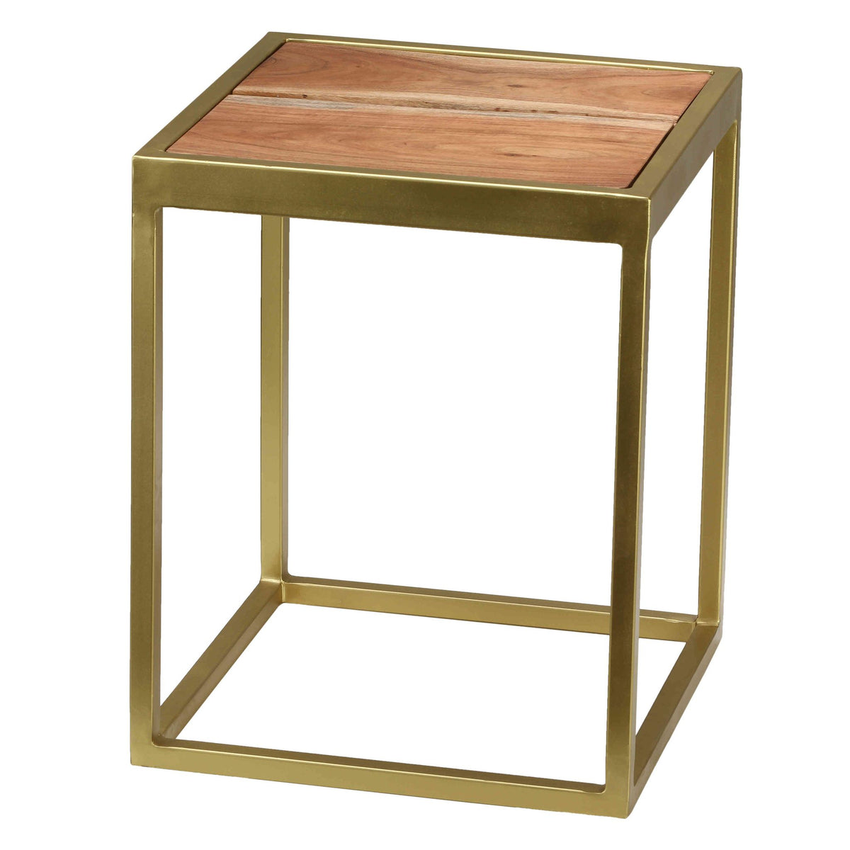 Bare Decor Dixie Brushed Gold and Solid Wood End Table