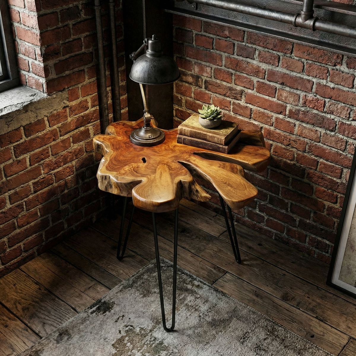 Bare Decor Evan Accent End Table with Natural Live Edge Solid Teak Root Top