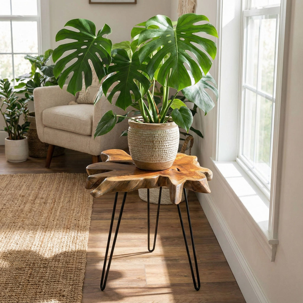 Bare Decor Evan Accent End Table with Natural Live Edge Solid Teak Root Top