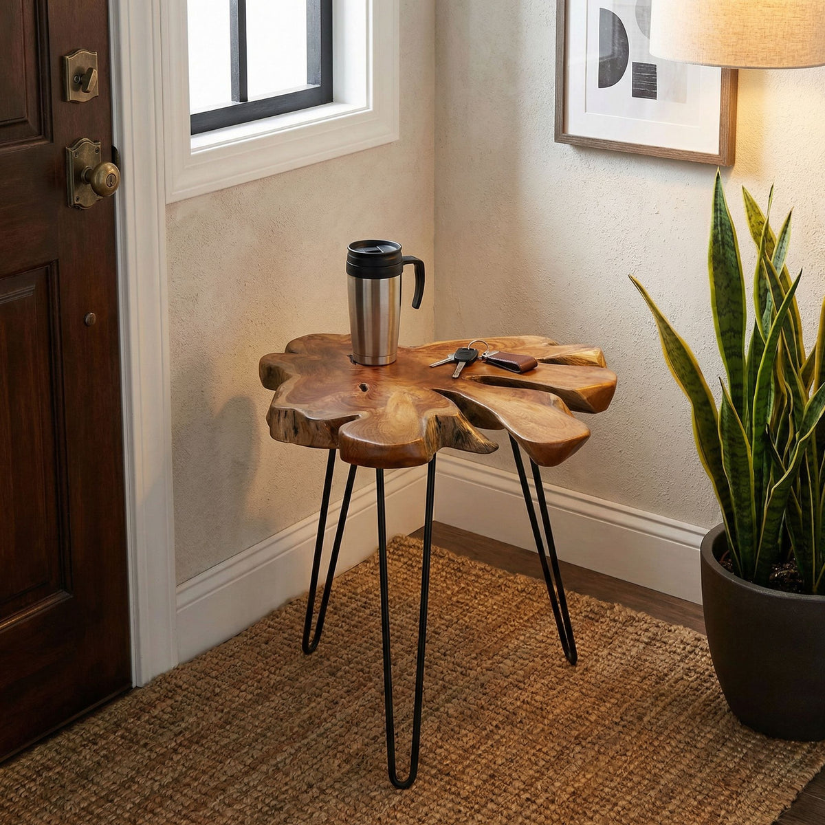 Bare Decor Evan Accent End Table with Natural Live Edge Solid Teak Root Top