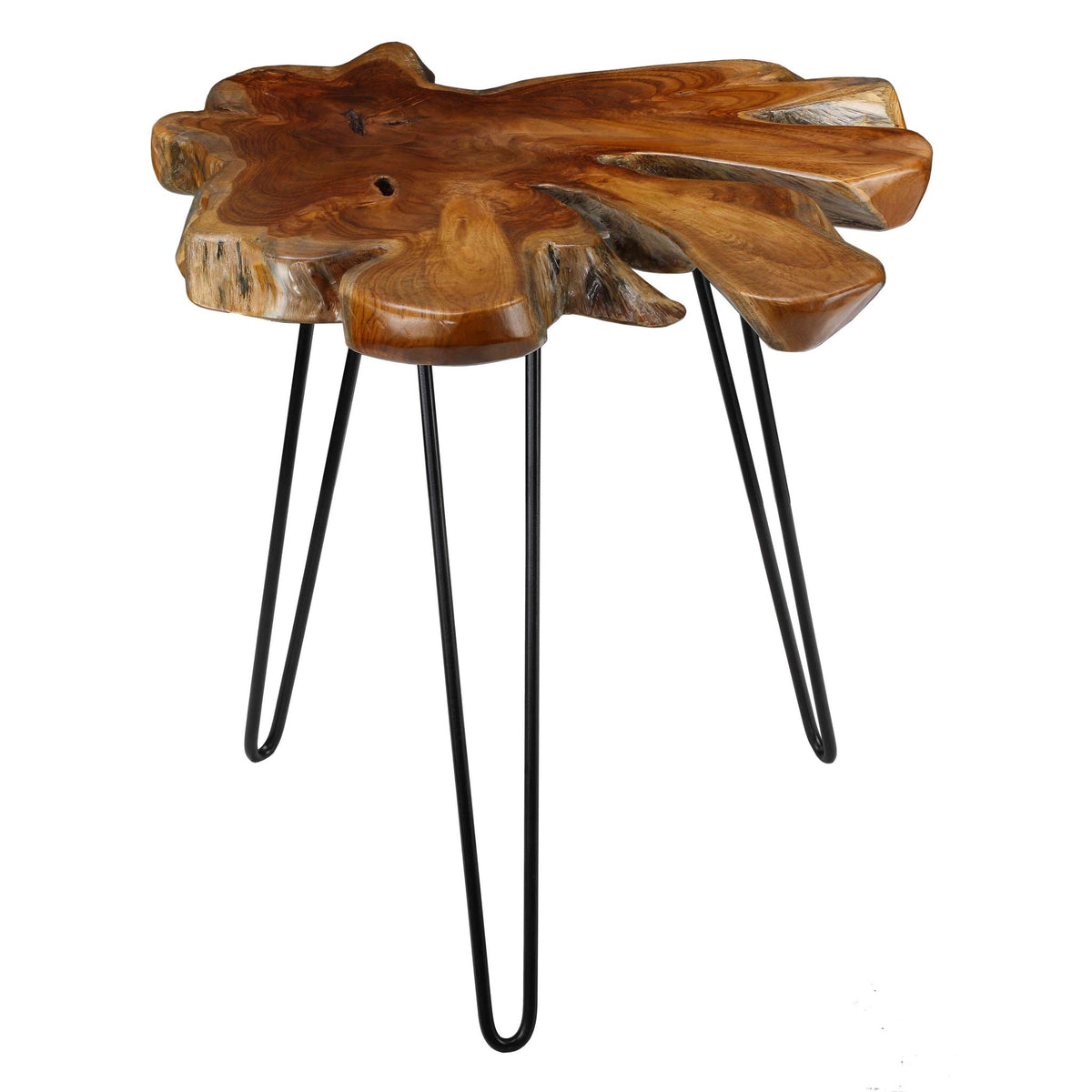 Bare Decor Evan Accent End Table with Natural Live Edge Solid Teak Root Top