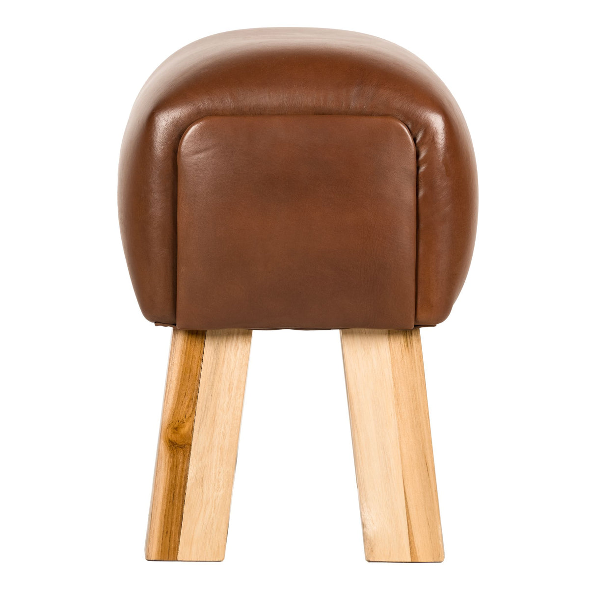 Bare Decor Gorgie Accent Stool in Brown Genuine Leather with Teak Legs