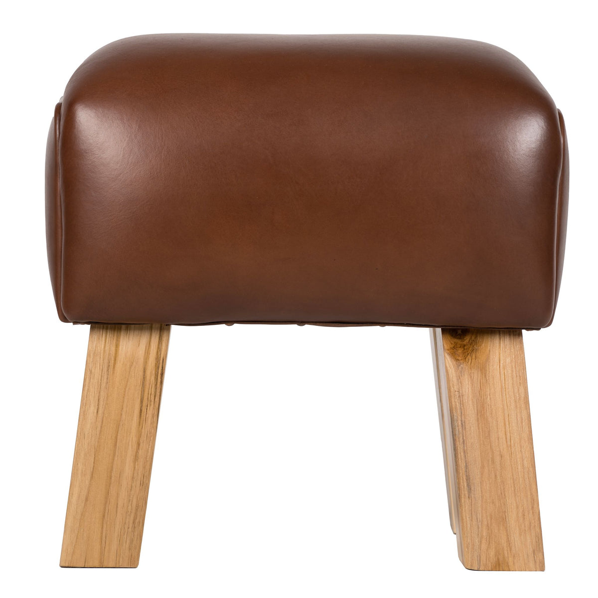 Bare Decor Gorgie Accent Stool in Brown Genuine Leather with Teak Legs