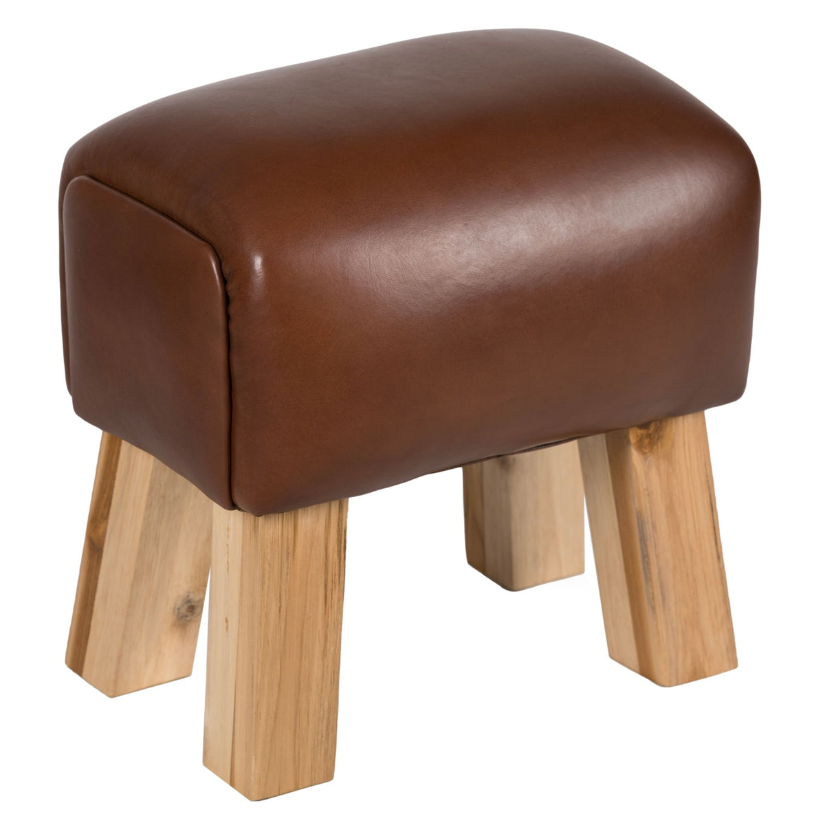 Bare Decor Gorgie Accent Stool in Brown Genuine Leather with Teak Legs