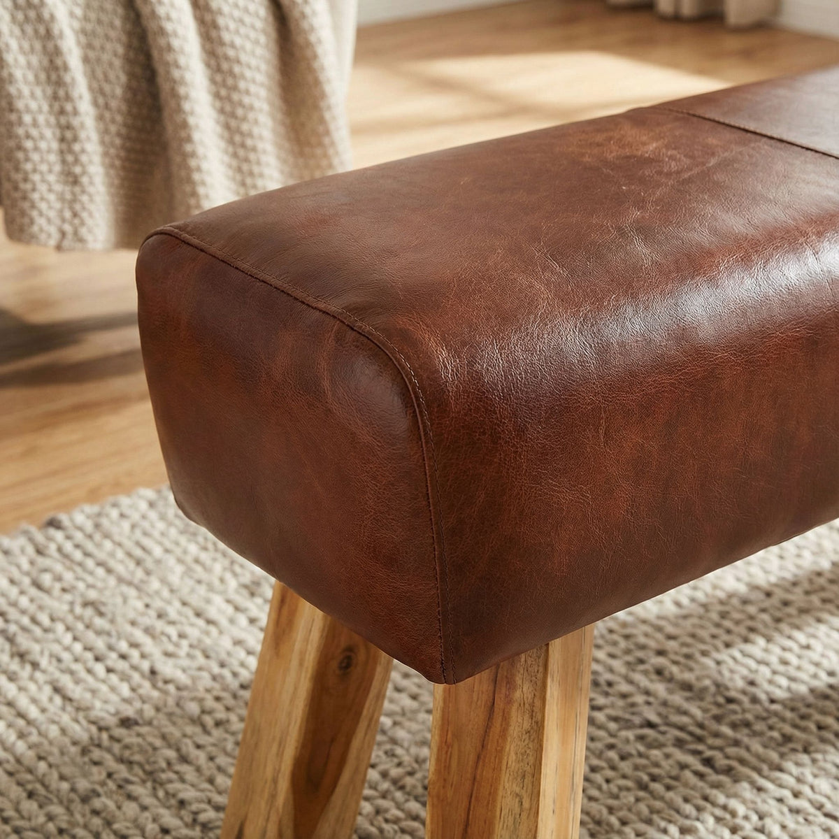 Bare Decor Lika Bench Ottoman Genuine 100% Leather, Brown