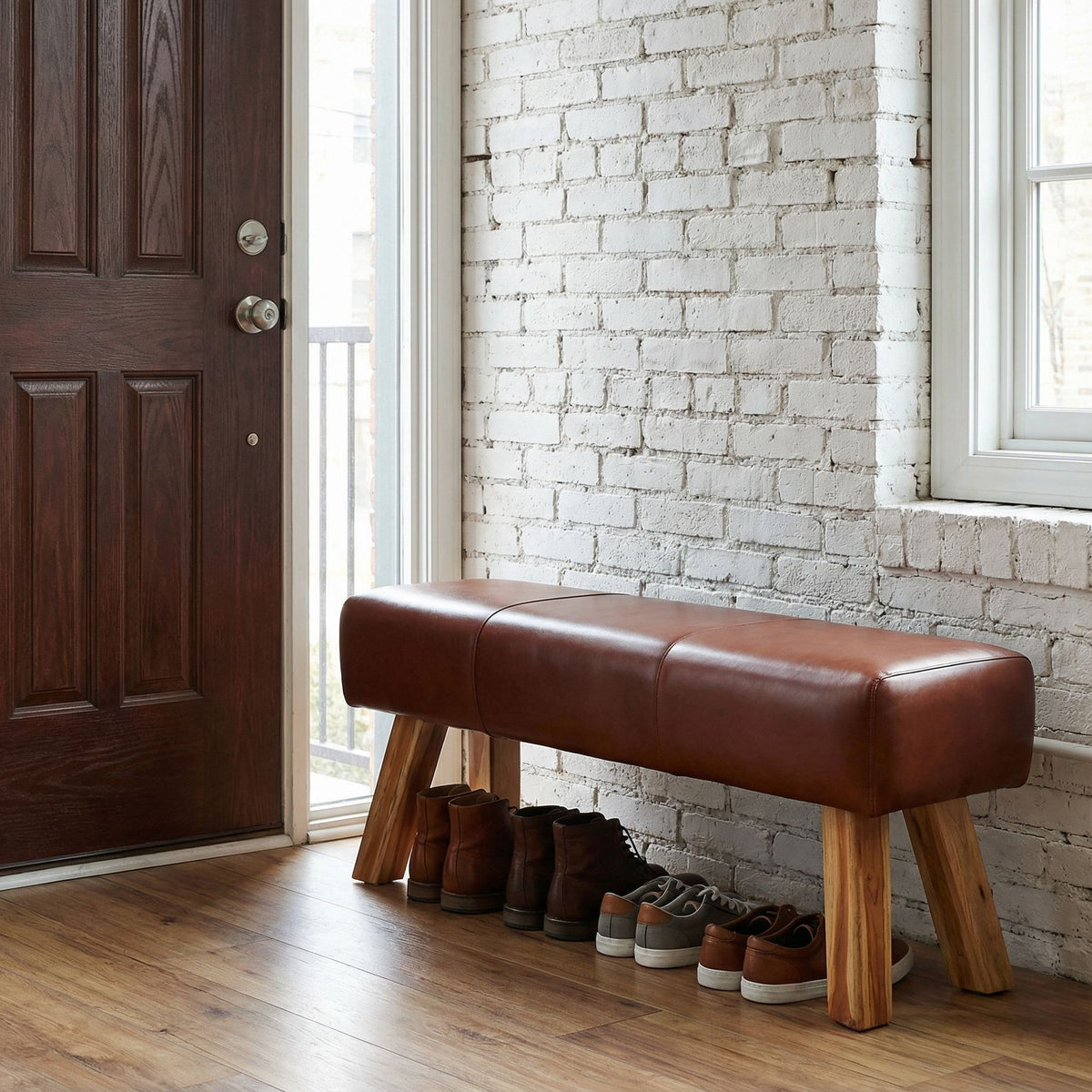 Bare Decor Lika Bench Ottoman Genuine 100% Leather, Brown