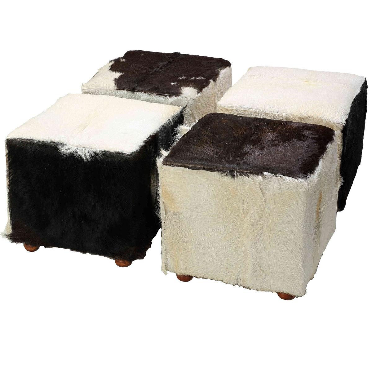 Bare Decor Peru Cowhide Cube Ottoman in Genuine Leather, Black and White