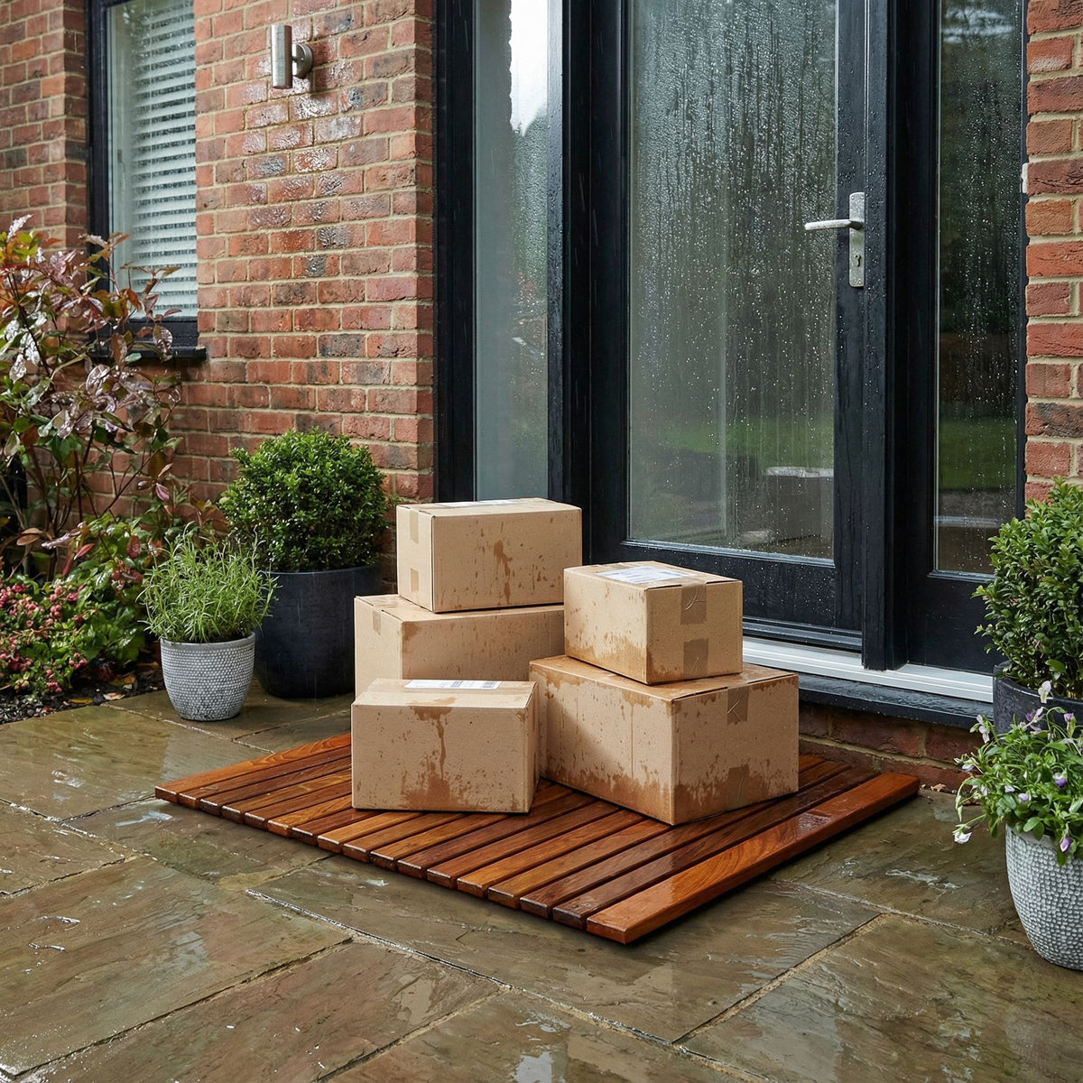 Bare Decor Lykos String Spa Shower Mat in Solid Teak Wood Oiled Finish, Large: 24"x24"