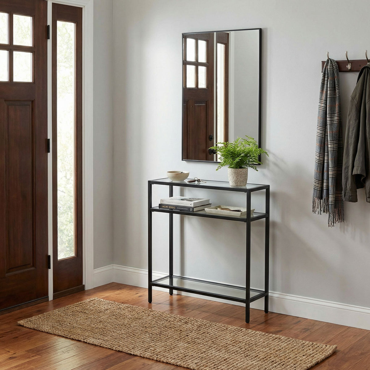 Cortesi Home Harris 2PC Console Table and Mirror Set, Matte Black Metal