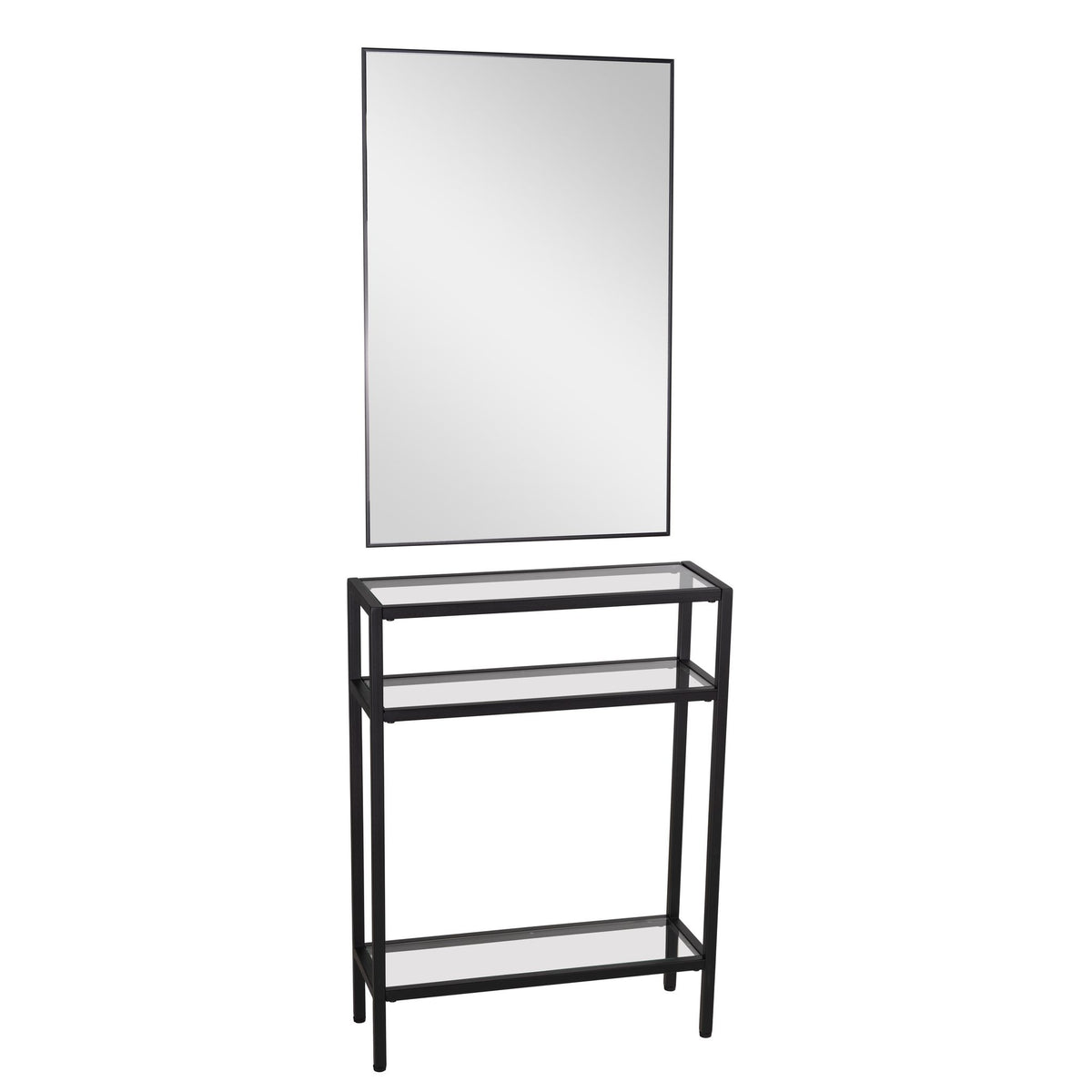 Cortesi Home Harris 2PC Console Table and Mirror Set, Matte Black Metal