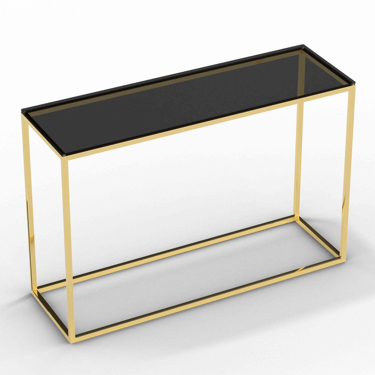 Cortesi Home Jul Console Table in Gold Stainless Steel and Smoked Glass, 47"
