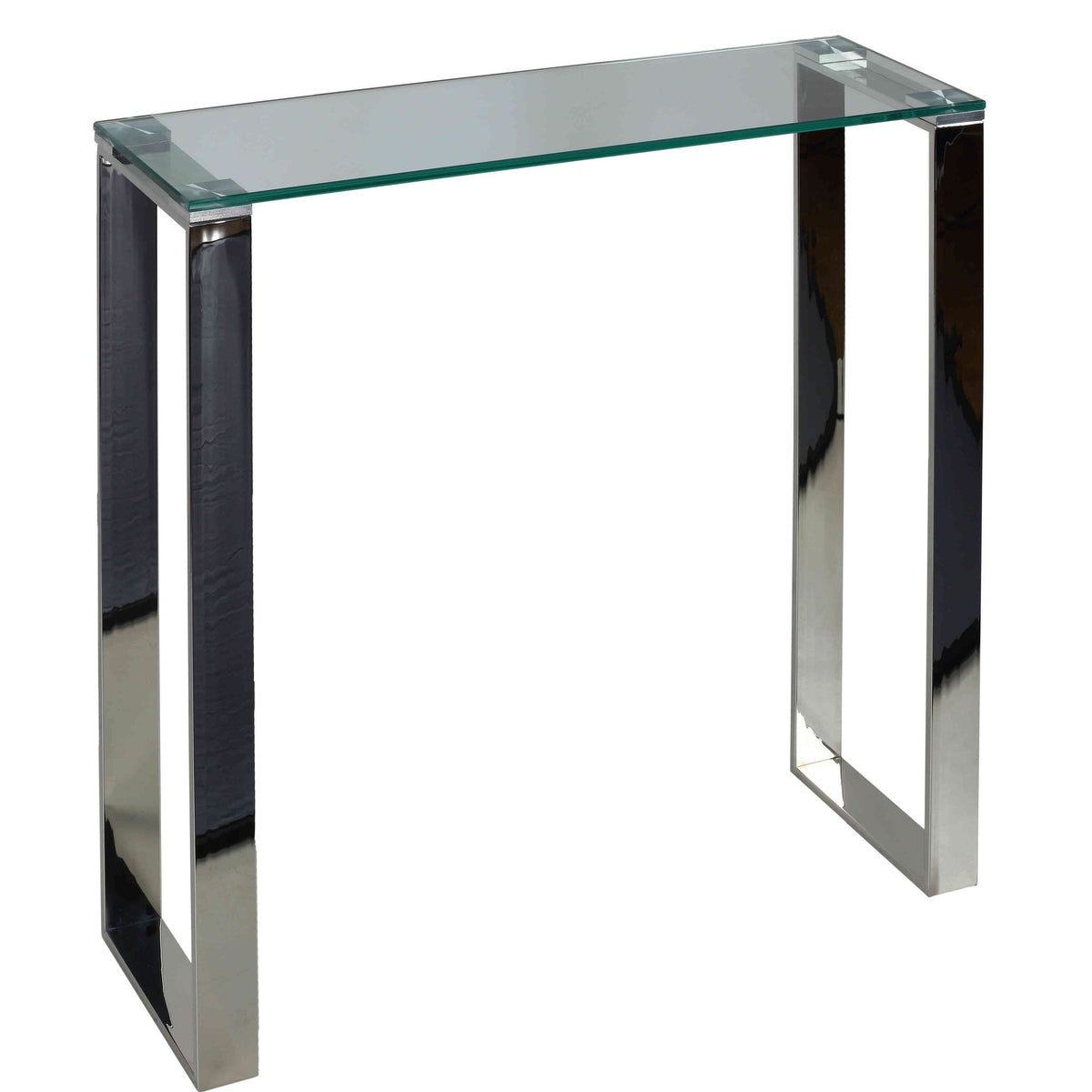 Cortesi Home Forli Small Entry Way Console Table Contemporary Glass and Stainless Steel Finish, 28&quot; Wide