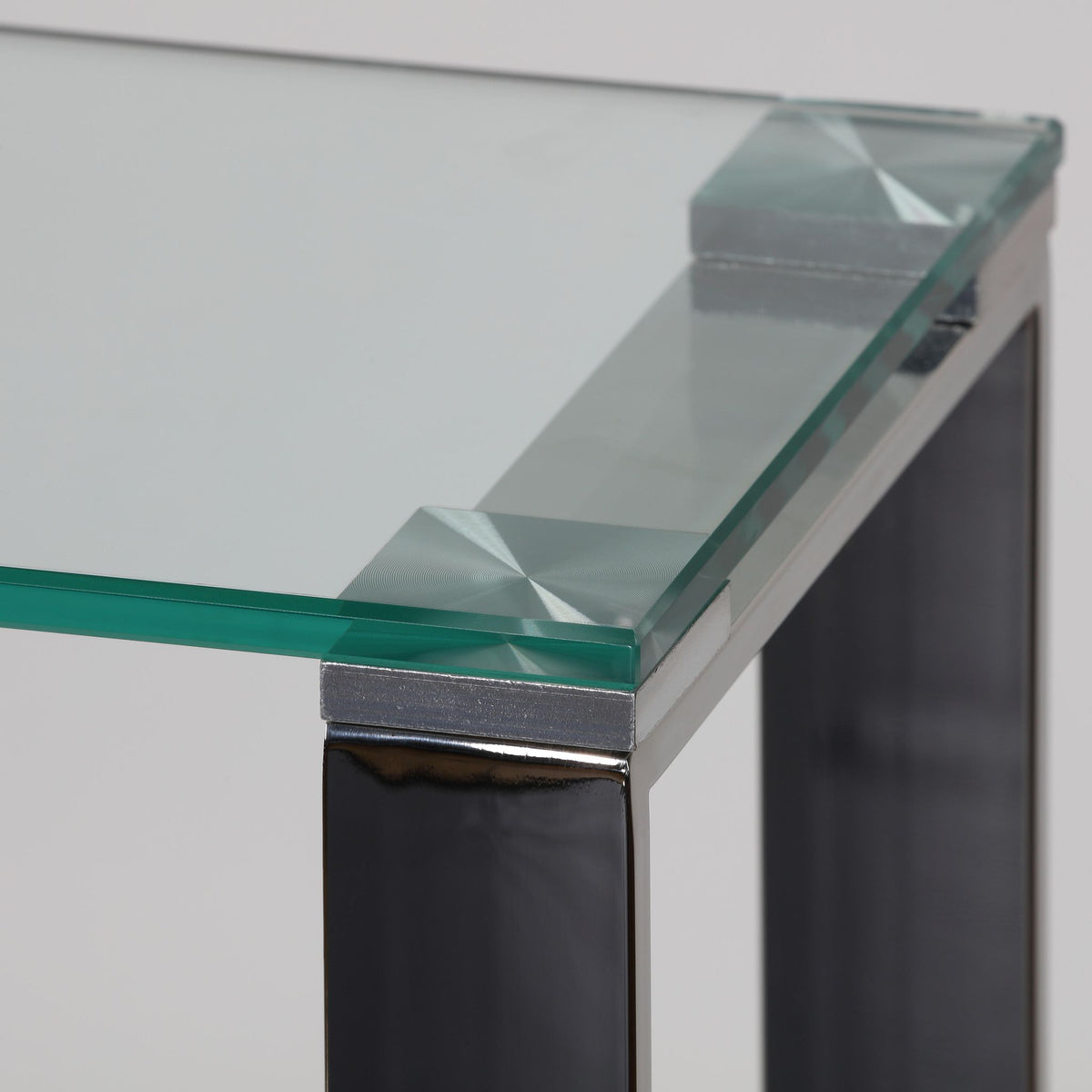 Cortesi Home Forli Small Entry Way Console Table Contemporary Glass and Stainless Steel Finish, 28&quot; Wide
